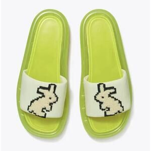 TORY BURCH Bubble Jelly Rabbit Slides Shoes Lime Green White Summer SZ 8